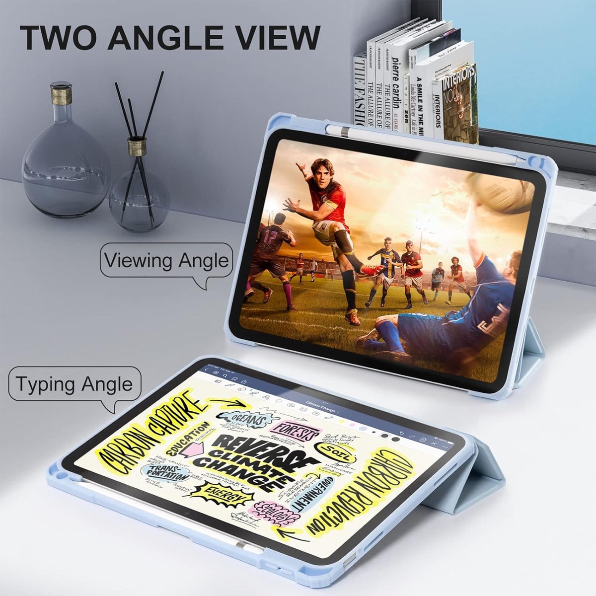 Husa iPad 10.2 Inch, AMRINUGL, cu suport pentru creion, auto sleep/wake, culoare neagra, dimensiuni 10.2x7.5x0.5 inch