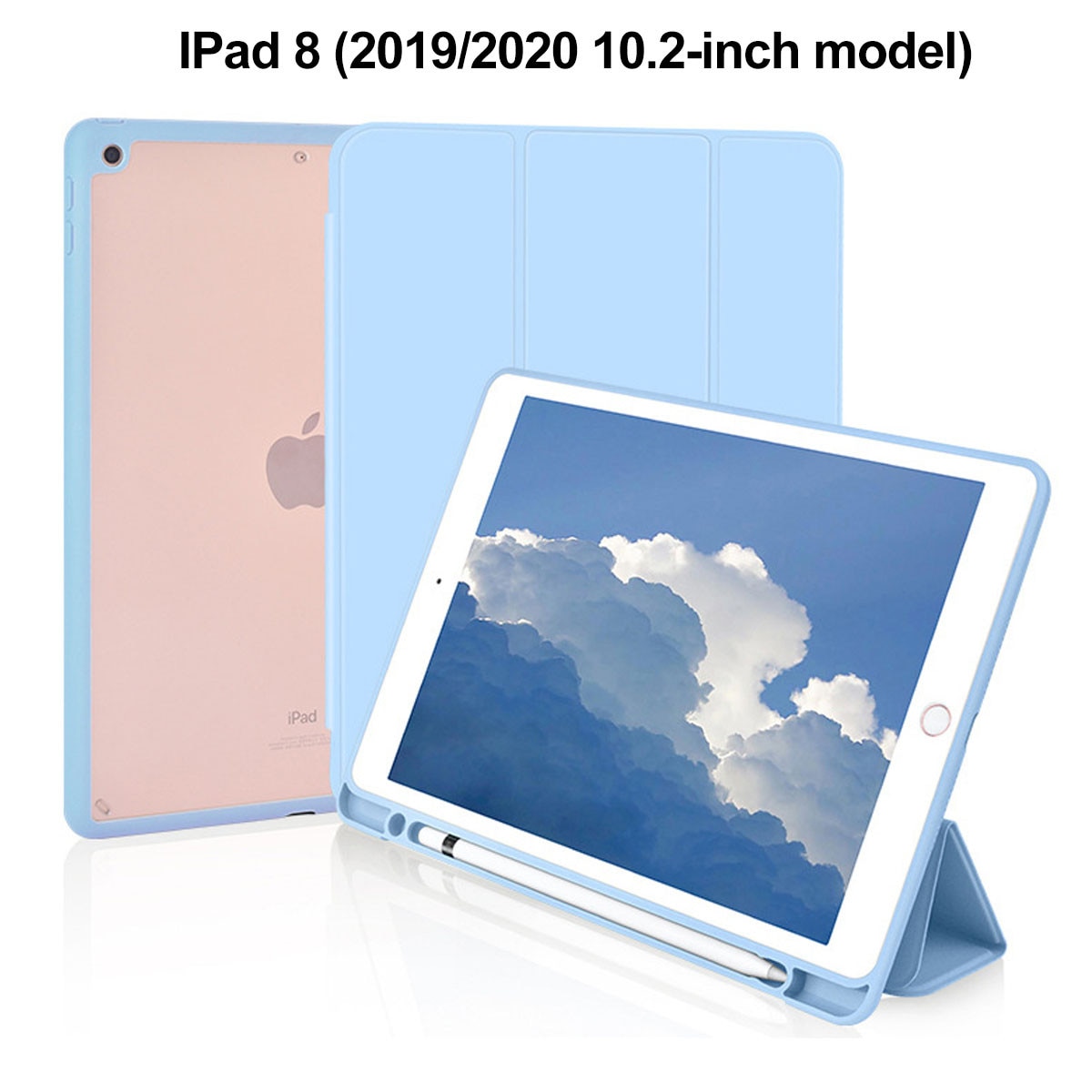 Husa iPad 10.2 Inch, AMRINUGL, cu suport pentru creion, auto sleep/wake, culoare neagra, dimensiuni 10.2x7.5x0.5 inch