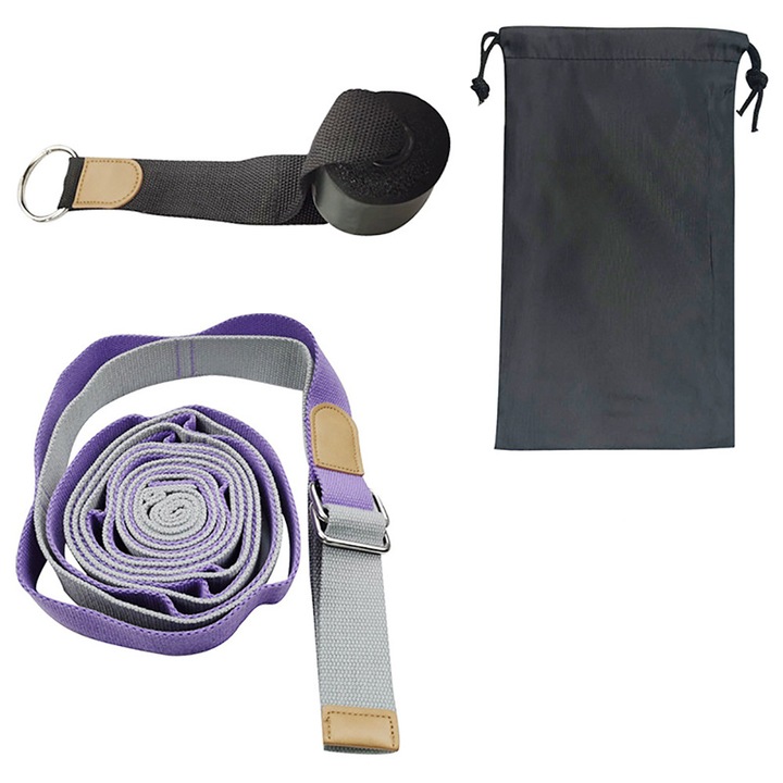 Banda de intindere profesionala, AMRINUGL, non-elastica, culoare acaju inchis, 10 bucle non-elastice, ideala pentru yoga, dans, gimnastica.