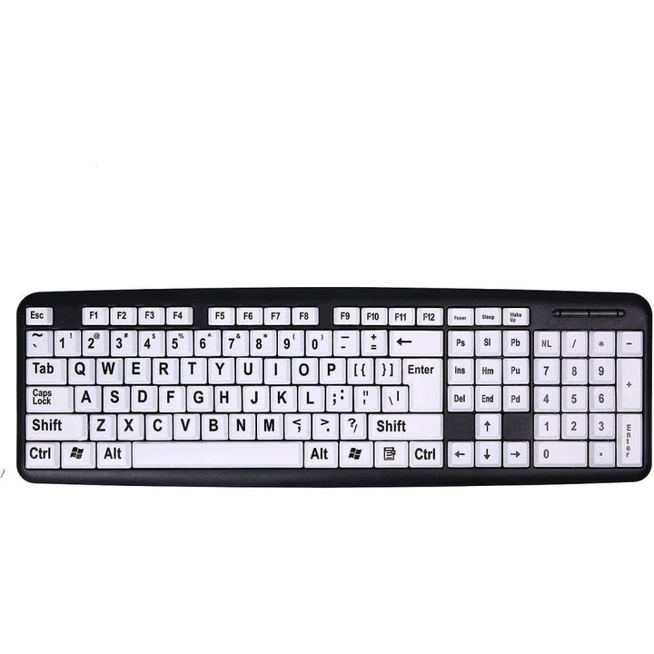Tastatura gaming, AMRINUGL, design ergonomic, litere mari, alb