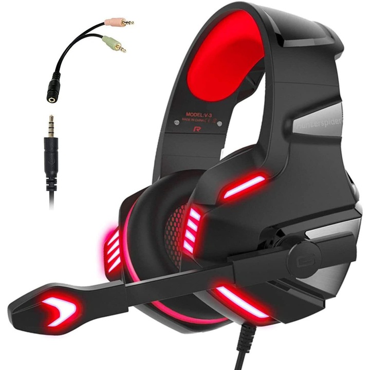 Casti de gaming, AMRINUGL, microfon cu anulare a zgomotului, sunet surround, compatibile multi-platforma, confortabile