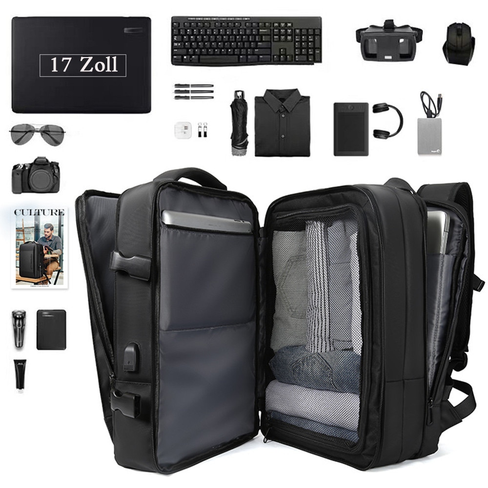 Rucsac laptop 15.6 inch, Enforose, cu port USB, expandabil, bumbac, abanos