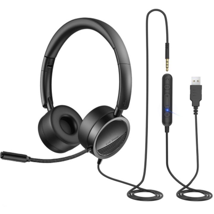 Casti cu microfon AMRINUGL, anulare zgomot, confortabile, USB-C, pentru birou si lucru de acasa