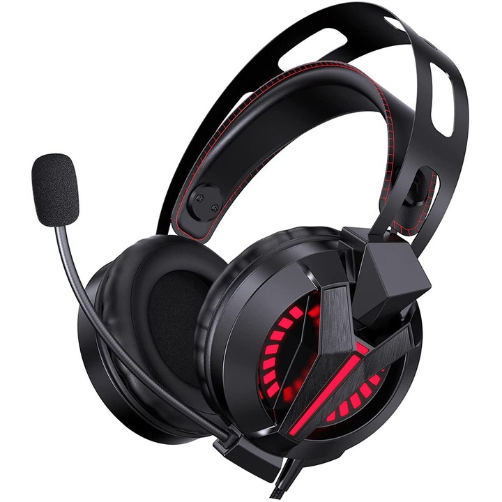 Casti gaming AMRINUGL, 7.1 Surround Sound, cadru din aluminiu, iluminare RGB, design confortabil