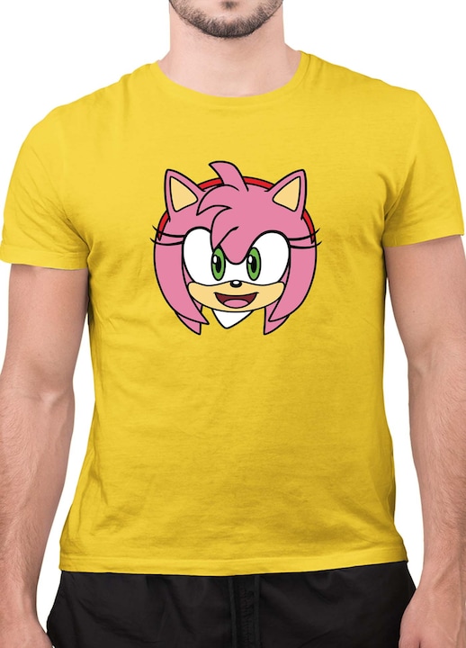 Мъжка Тениска с къс ръкав Таралежът Соник SONIC the Hedgehog OPT Amy Face, Жълт