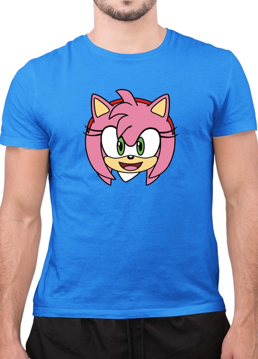 Мъжка Тениска с къс ръкав Таралежът Соник SONIC the Hedgehog OPT Amy Face, Небесносин