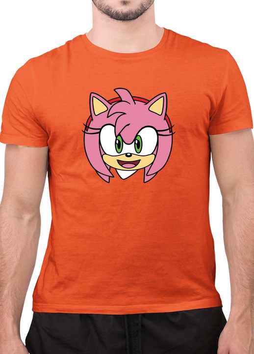 Мъжка Тениска с къс ръкав Таралежът Соник SONIC the Hedgehog OPT Amy Face, Оранжев