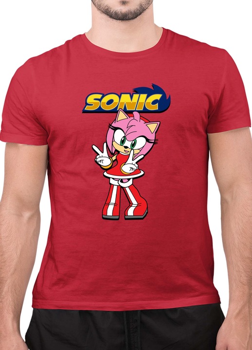 Мъжка Тениска с къс ръкав Таралежът Соник SONIC the Hedgehog OPT Amy, Червен