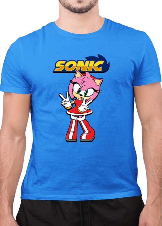 Мъжка Тениска с къс ръкав Таралежът Соник SONIC the Hedgehog OPT Amy, Небесносин