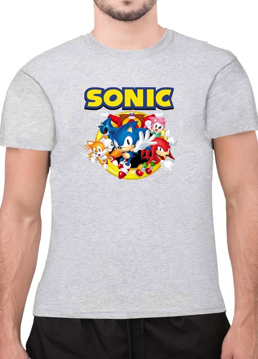 Мъжка Тениска с къс ръкав Таралежът Соник SONIC the Hedgehog OPT Heroes, Светлосив меланж