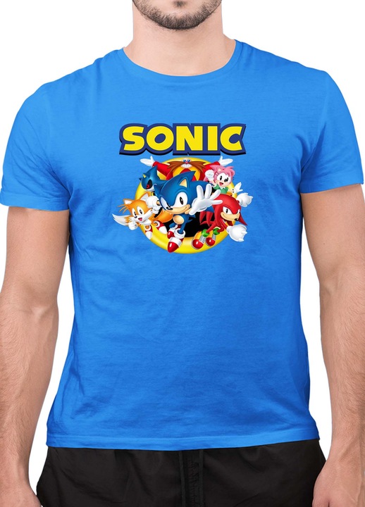 Мъжка Тениска с къс ръкав Таралежът Соник SONIC the Hedgehog OPT Heroes, Небесносин