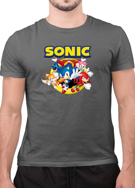 Мъжка Тениска с къс ръкав Таралежът Соник SONIC the Hedgehog OPT Heroes, Тъмносив
