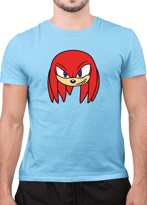 Мъжка Тениска с къс ръкав Таралежът Соник SONIC the Hedgehog OPT Knuckles Face, Светлосин