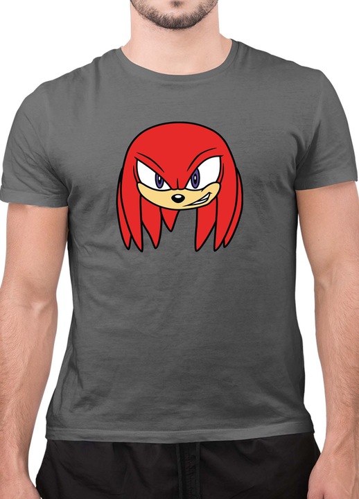 Мъжка Тениска с къс ръкав Таралежът Соник SONIC the Hedgehog OPT Knuckles Face, Тъмносив