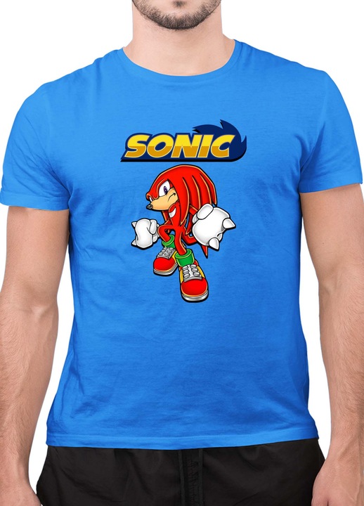 Мъжка Тениска с къс ръкав Таралежът Соник SONIC the Hedgehog OPT Knuckles Punch, Небесносин