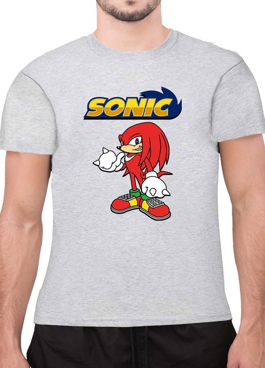 Мъжка Тениска с къс ръкав Таралежът Соник SONIC the Hedgehog OPT Knuckles, Светлосив меланж