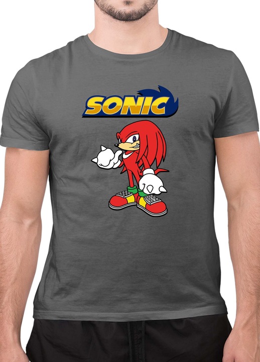 Мъжка Тениска с къс ръкав Таралежът Соник SONIC the Hedgehog OPT Knuckles, Тъмносив