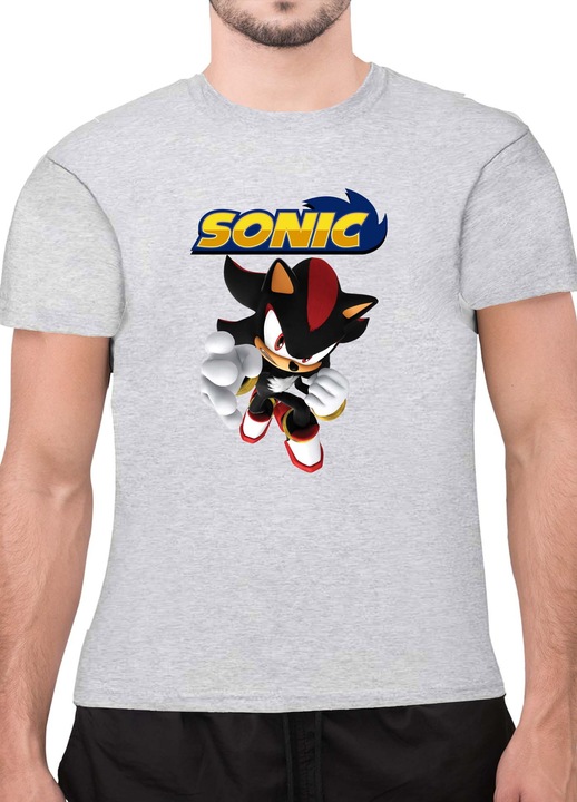 Мъжка Тениска с къс ръкав Таралежът Соник SONIC the Hedgehog OPT Shadow 02, Светлосив меланж
