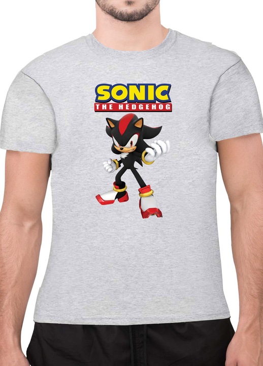 Мъжка Тениска с къс ръкав Таралежът Соник SONIC the Hedgehog OPT Shadow 04, Светлосив меланж