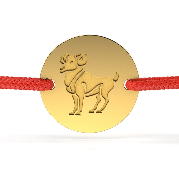 Bratara din aur galben cu snur rosu model Berbec
