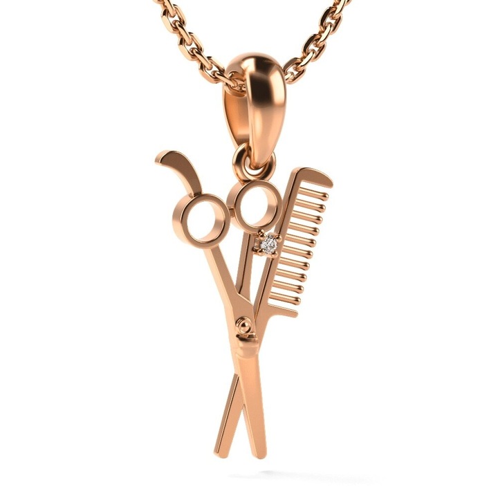 Висулка от розово злато Ножица и гребен