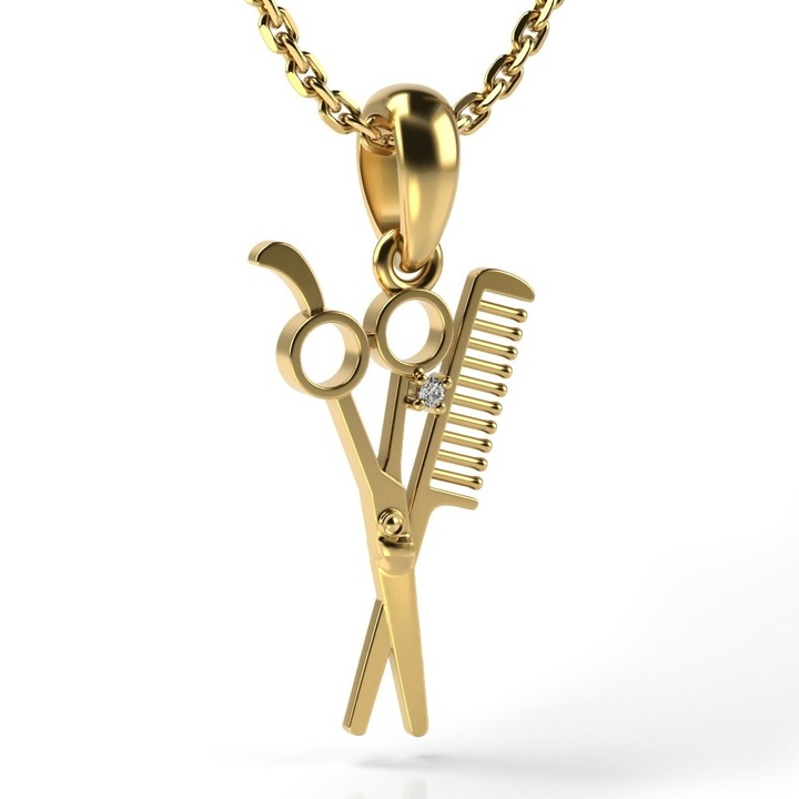 Lantisor cu pandantiv din aur galben Foarfeca si pieptene
