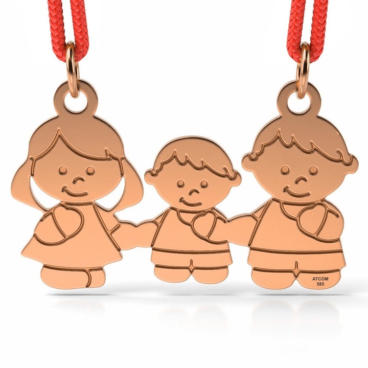 Pandantiv din aur roz cu snur model Mama Tata si Baietel