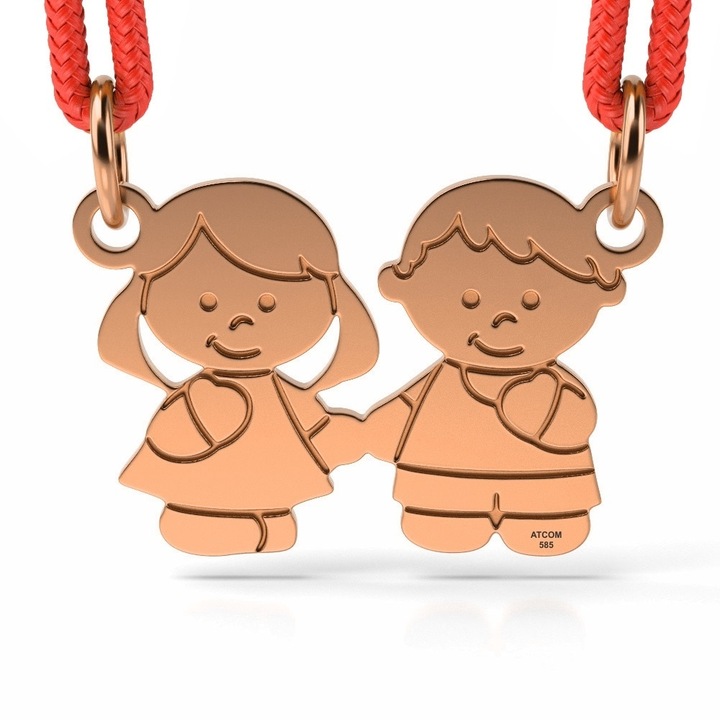 Висулка от розово злато с връв модел Момиче и момче