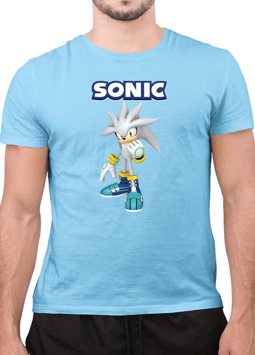Мъжка Тениска с къс ръкав Таралежът Соник SONIC the Hedgehog OPT Silver, Светлосин