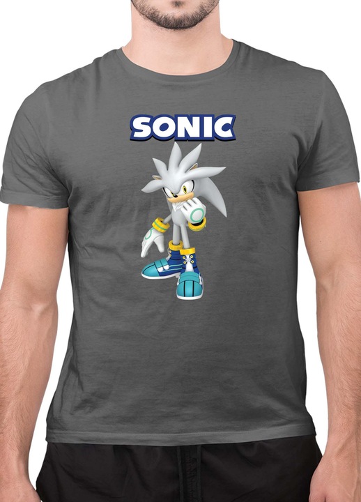 Мъжка Тениска с къс ръкав Таралежът Соник SONIC the Hedgehog OPT Silver, Тъмносив
