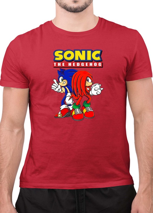 Мъжка Тениска с къс ръкав Таралежът Соник SONIC the Hedgehog OPT Sonic and Knuckles, Червен