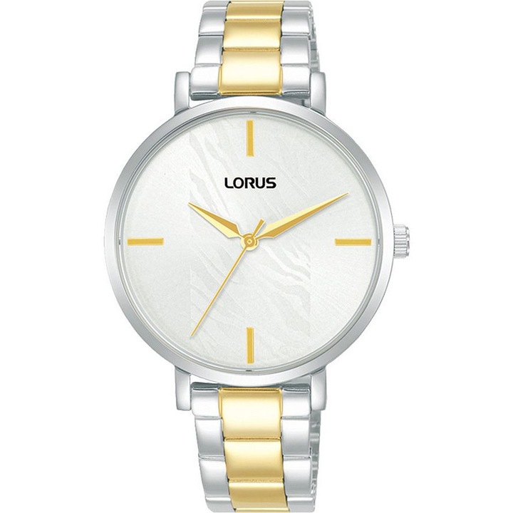Ceas Lorus, mecanism quartz Seiko PC21, argintiu/auriu, 50m rezistenta la apa, bratara din inox