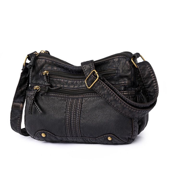 Geanta WNANNAN, piele PU 2 compartimente, 25x20x10cm, Negru mat, 25*20*10cm