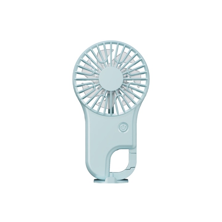 Ventilator de mana portabil, 3 trepte de viteza, USB, albastru