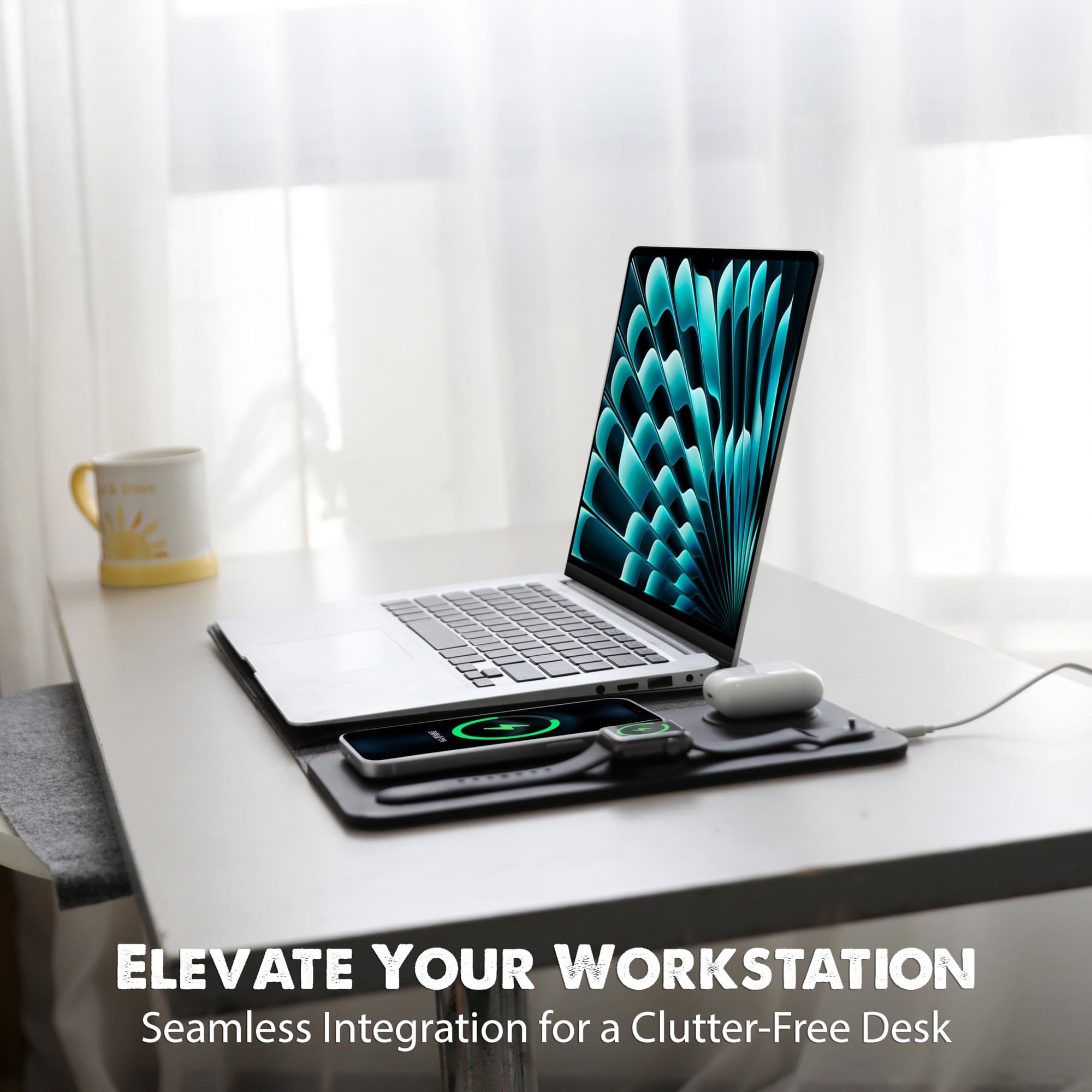 Husa laptop si tablete 5 in 1, incarcare wireless，ncarcare rapida fara fir pentru telefoane mobile, casti si ceasuri，Mousepad，neagra, pentru 12-14 inch，Compatibila Universal, MacBook Air, MacBook Pro, laptopurile， tabletele