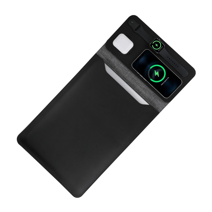 Калъф за лаптоп и таблет, 5 в 1, безжично зареждане, слушалки и часовници, подложка за мишка, черна, за 12-14 инча, универсална съвместимост, MacBook Air, MacBook Pro, лаптопи, таблети