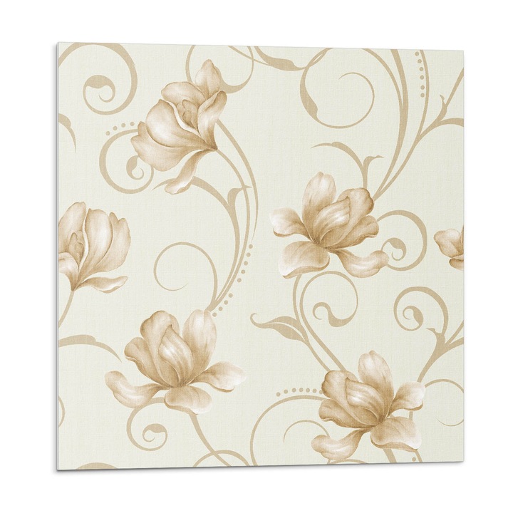 Panou decorativ autoadeziv, Wallfluent, Model floral cu valuri, Bej, 4x50x50, 010310410040000033401