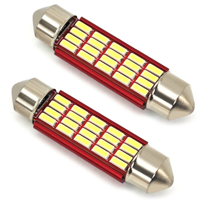 Bec LED Festoon auto, motoLEDy, SV8.5, C10W, 41mm, 12V, CANBUS, fara polaritate, 20 LED-uri SMD 7020, 250lm, 5500K, Alb Xenon, Set 2 bucati, durata de viata 50.000 ore, rezistenta la socuri