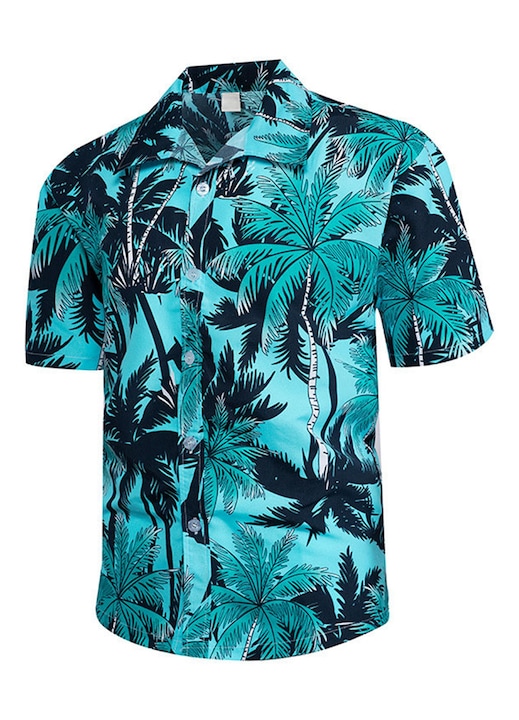 Férfi hawaii ing, kókuszminta, rövid ujjú, kék, poliészter