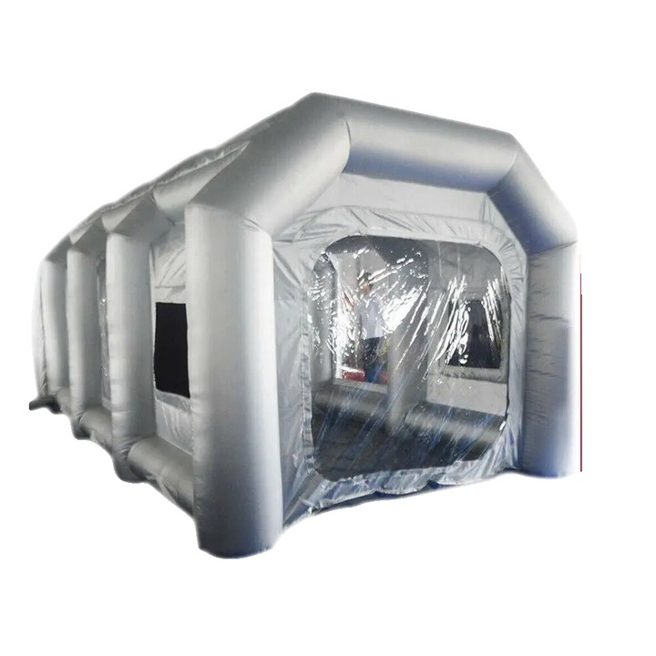 Надуваема бояджийска кабина, 4 м x 2,5 м x 2,2 м, сива, с въздушни филтри, бърз монтаж