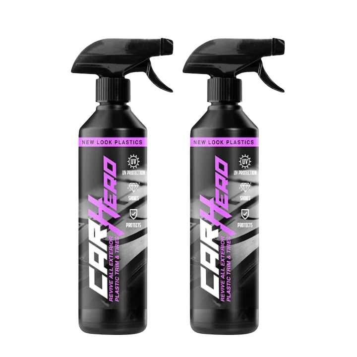 Set 2 x Solutie de Regenerat Plastic si Cauciuc, New Look Plastic, Car Hero, Dressing pentru suprafete Matuite, Detailing Auto, 500ml