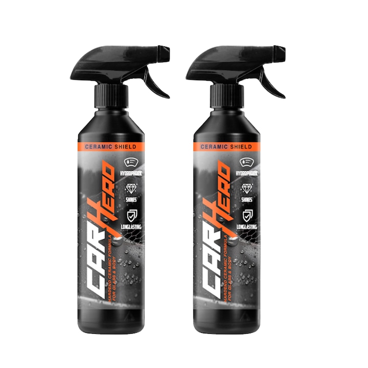 Set 2 x Protectie Ceramica Auto, Ceramic Shield V2, Car Hero, Protejeaza vopseaua, Anti UV, Hidrofob, 500 ml