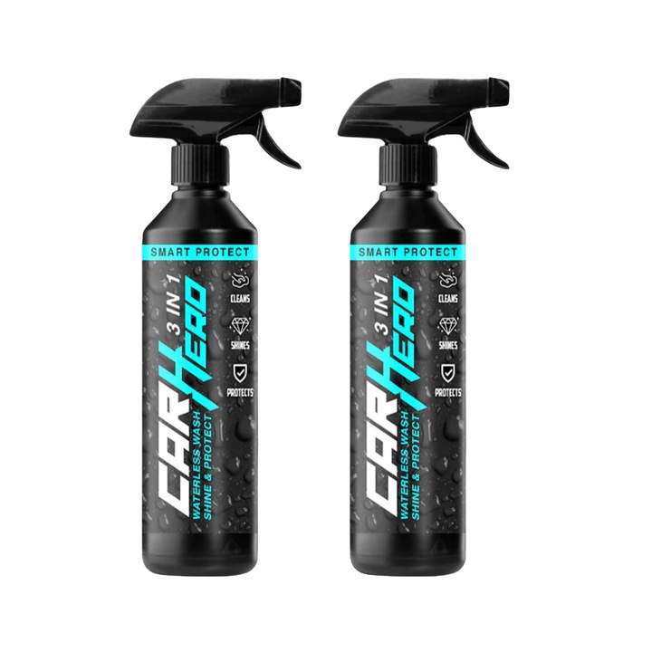 Set 2x Solutie de Curatare fara Apa, cu Efect de Ceruire, Smart Protect V2.0, Formula noua, Car Hero, Detailing Auto, 500ml