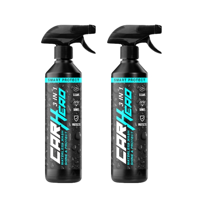Set 2x Solutie de Curatare fara Apa, cu Efect de Ceruire, Smart Protect V2.0, Formula noua, Car Hero, Detailing Auto, 500ml