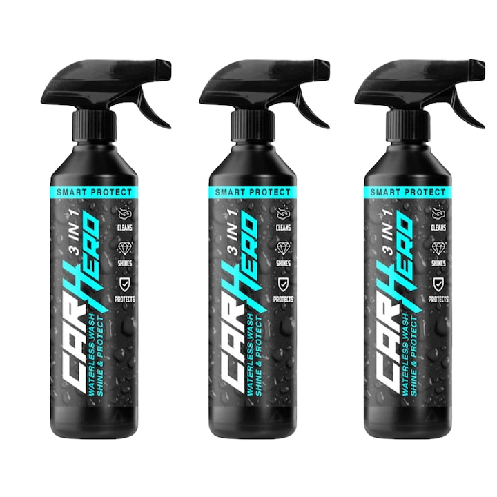 Set 3x Solutie de Curatare fara Apa, cu Efect de Ceruire, Smart Protect V2.0, Formula noua, Car Hero, Detailing Auto, 500ml