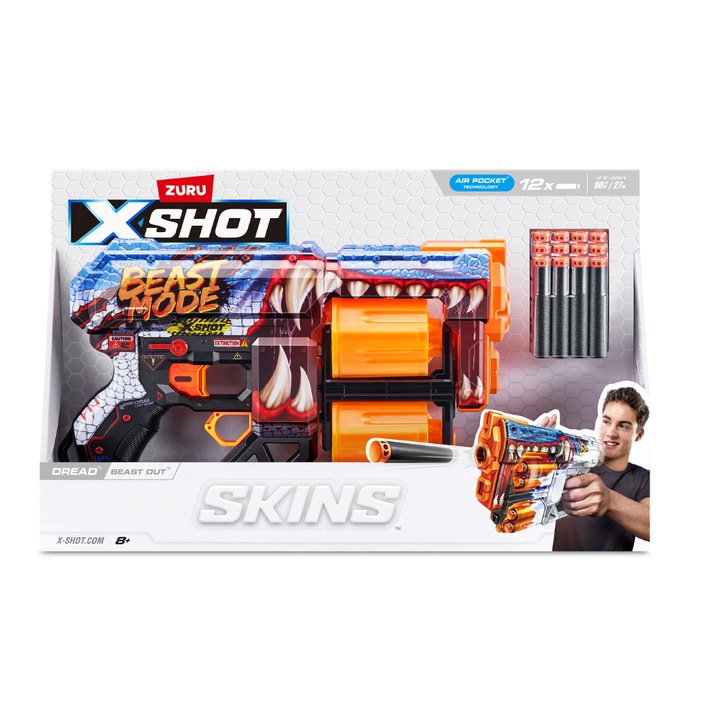X-Shot Blaster Skins Dread, Beast Out, 12 proiectile, albastru