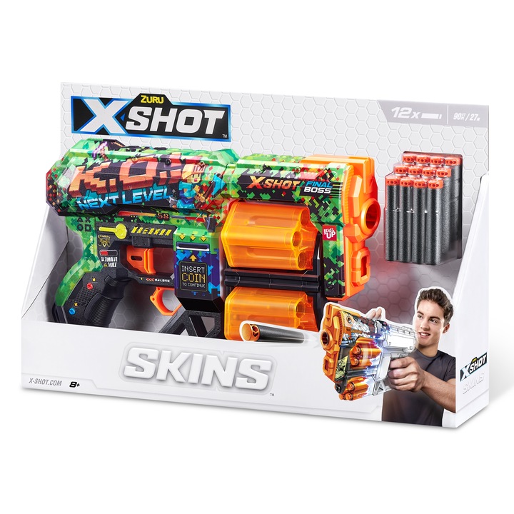 X-Shot Blaster Skins Dread, K.O, 12 proiectile, raza 27m, verde