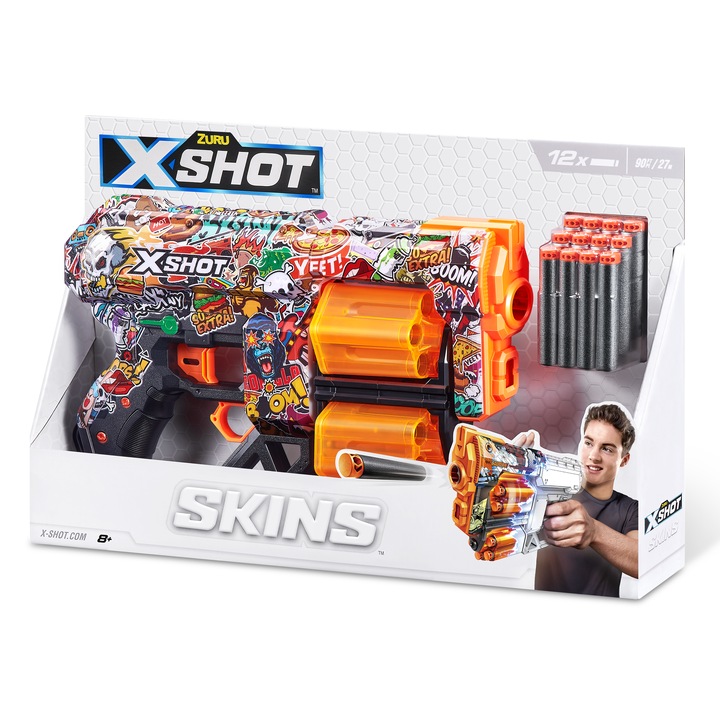 X-Shot Blaster Skins Dread, Sketch, 12 proiectile, raza 27m, multicolor