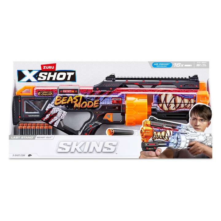 X-Shot Blaster Skins Last Stand, Beast Out, 16 proiectile, raza 27m, multicolor