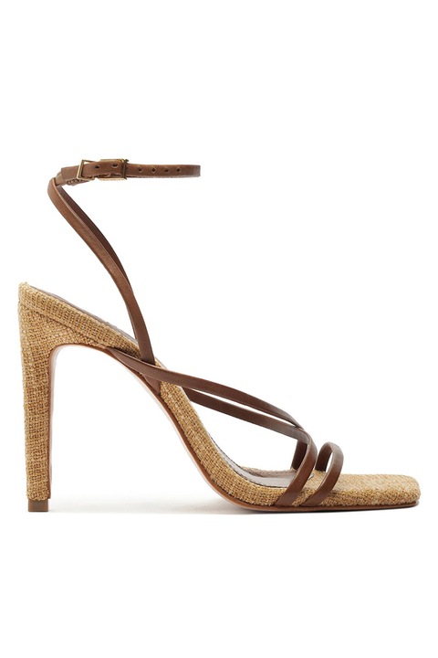 Schutz, Sandale din piele cu barete multiple Bari, Caramel